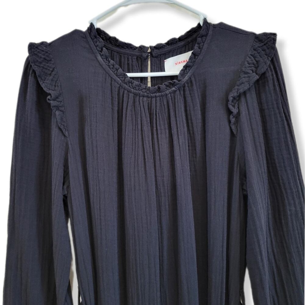 Xirena Mia Dress Black Maxi Gauze Long Sleeve Lightweight Ruffle Size Medium - Picture 6 of 12